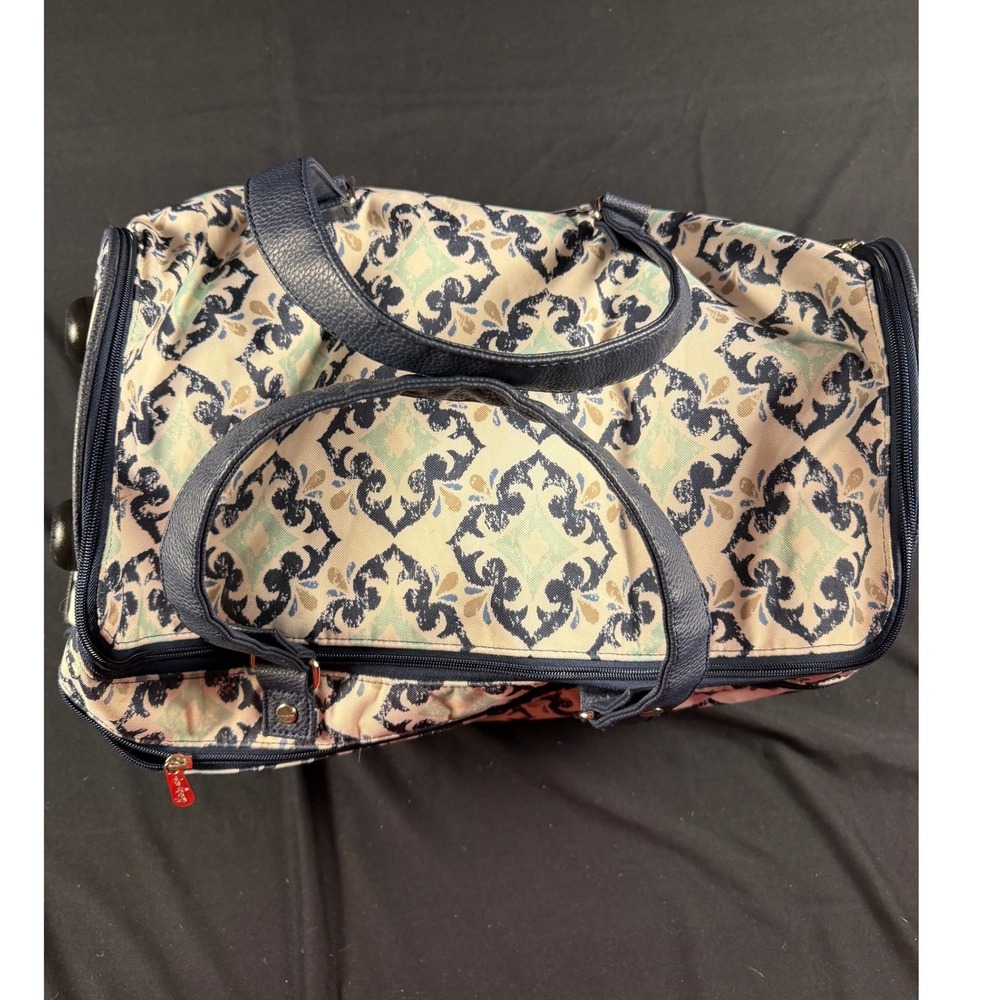 Thirty-One Away We Go Roller Bag Navy Doodle Diamond Rolling Duffel Luggage - Picture 13 of 15